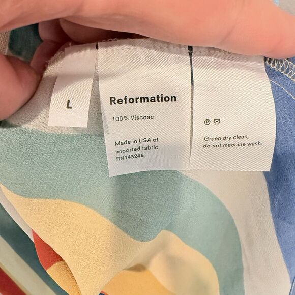 Reformation Sunburst Wrap Midi Dress Rainbow Stripe Spaghetti Strap Large Resort - Picture 7 of 9